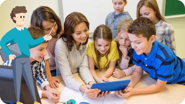 Teacher showing her students an application on an ipad